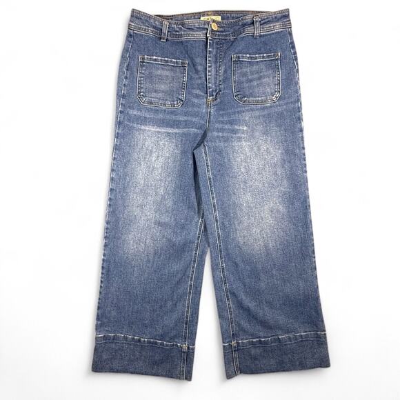 OAT New York Tailored Wide Leg Crop Blue Jeans 12 31 Minimalist Elevated Casual - Picture 1 of 9